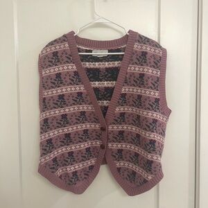Vintage GrandmaCore Cottagecore Floral Women's Pink Patterned Sweater Vest